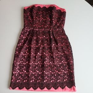 Milly Pink with Brown Lace Floral Strapless Mini 6